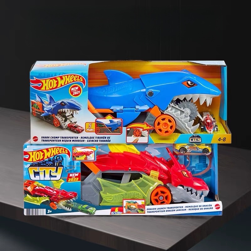 Hot Wheels Car Track Sets - 風と火の車輪都市飢餓サメ輸送車両セット子供のおもちゃの少年合金車トラック Gvg36 子供の誕生日プレゼント