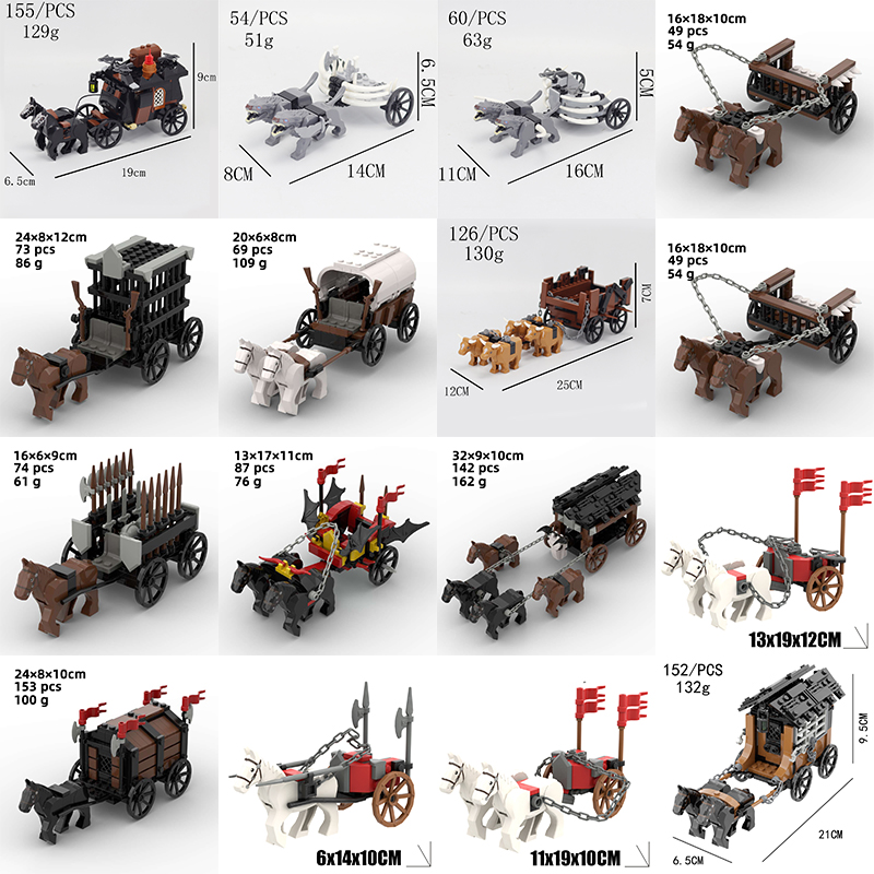 Lego Minifigure Holder - DIY 中世牛トレーラー馬車ビルディングブロック城騎士戦車兵士フィギュア輸送車両車レンガのおもちゃ