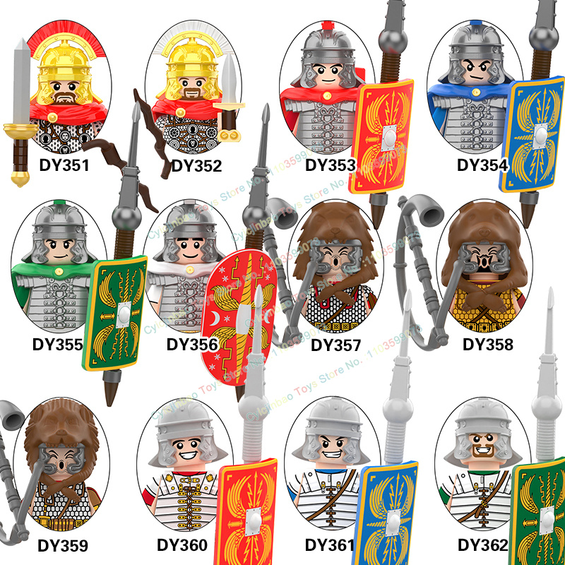 Lego Minifigure Holder - 中世軍事騎士軍団ホプリートセンチュリオン兵士ローマ戦争ビルディングブロック武器アクセサリーおもちゃ子供のため DY351-362