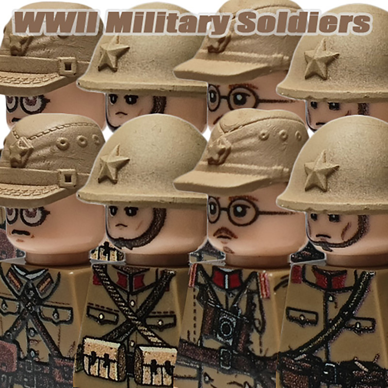 Lego Minifigure Holder - MOC第二次世界大戦兵士フィギュア 組み立てブロック 軍隊歩兵 戦場記者 ブロックおもちゃ