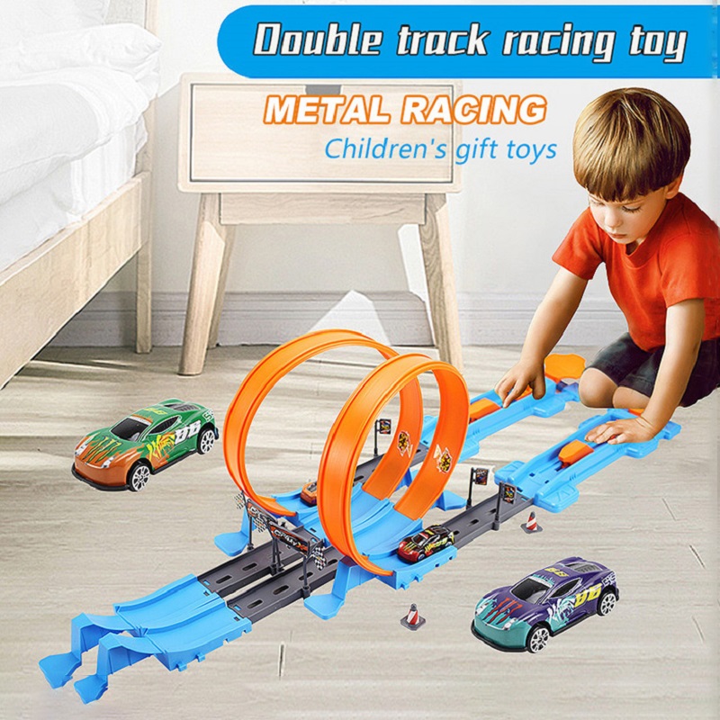 Hot Wheels Car Track Sets - ホットスタントスピードダブル車のホイールモデルレーシングトラック Diy 組み立てレールキットカタパルトレールカーレーシング少年のおもちゃ子供のためのギフト