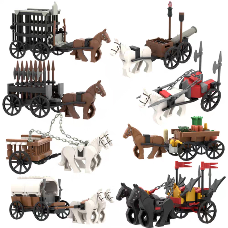 DIY 中世牛トレーラー馬車ビルディングブロック城騎士戦車兵 - Lego Minifigure Holder のレビューと価格